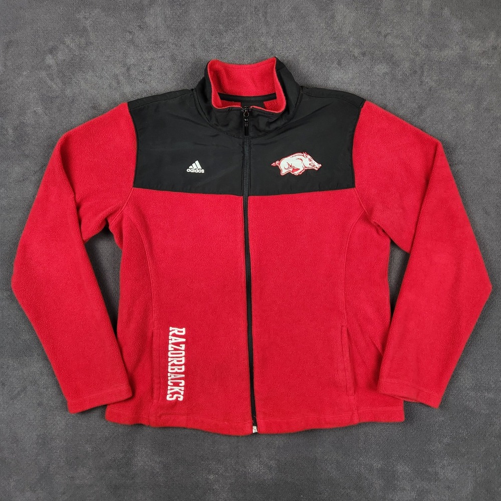 Arkansas Razorbacks Adidas Fleece Jacket Womens Large Red Black Full‎ Zip